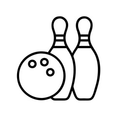 Bowling ball and pins vector illustration for bowling alley and sports equipment in black outline style