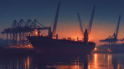 Fototapeta premium Cargo Ship Sunrise Harbor (1)
