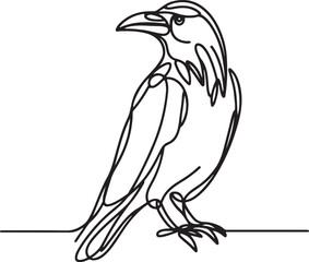 Minimalist Crow Bird Line Drawing Vector Art