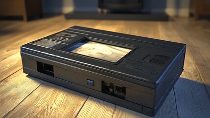 Fototapeta premium Old data backup on wood floor by fireplace, for archiving, memory recovery, or forgotten file project