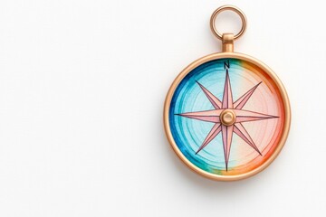 Serene Abstract Watercolor Sunrise Landscape with Compass Rose, Evoking Tranquility and Exploration