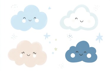 Cute cartoon clouds, pastel colors, whimsical background, children's design