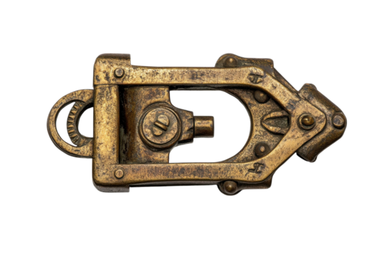 Intricate Antique Brass Puzzle Lock Detailed Craftsmanship Close Up View isolated on transparent background
