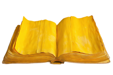 A vibrant golden book lies open inviting exploration rich yellow pages detailed texture clean white isolated on transparent background