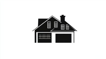 Simple black silhouette of a house with garage