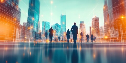 Obraz premium Global connection people, Diverse Group of Business Professionals Walking Down City Street – Business Collaboration Concept