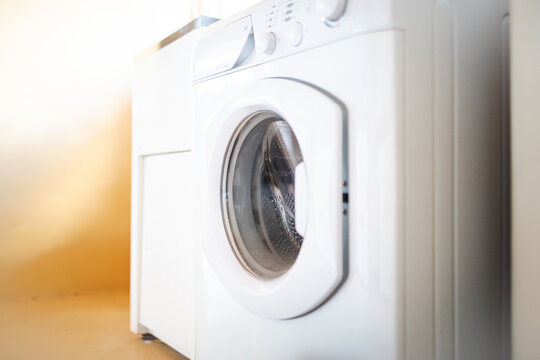 Front loader washing machine in laundry