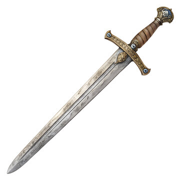 watercolor Old sword medieval weapon blade knight equipment with ornate handle isolated on transparent background