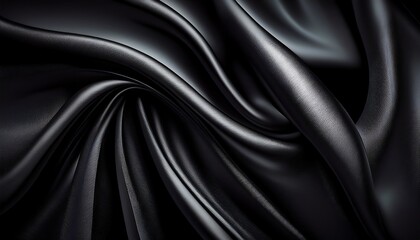 Obraz premium Abstract black background. Silk satin fabric. Curtain. Drapery. Luxury background for design. Beautiful soft folds.
