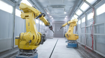 Automated Painting Robots in a Modern Factory