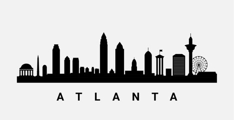 Atlanta skyline silhouette with modern city outline and landmark buildings in black and white. Vector Atlanta cityscape design downtown Georgia usa background
