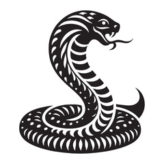 Naklejka premium Poised King Cobra silhouette, striking fear and awe in its presence – Cobra illustration – King Cobra vector – Snake silhouette