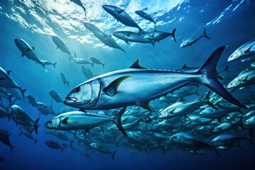 Fototapeta premium Underwater school of tuna fish