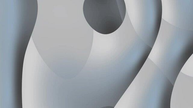 A 3D abstract design featuring glossy gray shapes with a smooth, flowing form. A circular cutout adds depth and contrast, creating a futuristic and sleek appearance suitable for modern design projects