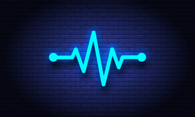 Neon cardiogram heart shape. Bright heartbeat sign. Neon glowing heart shape. Heartbeat icon, Lifeline background design.