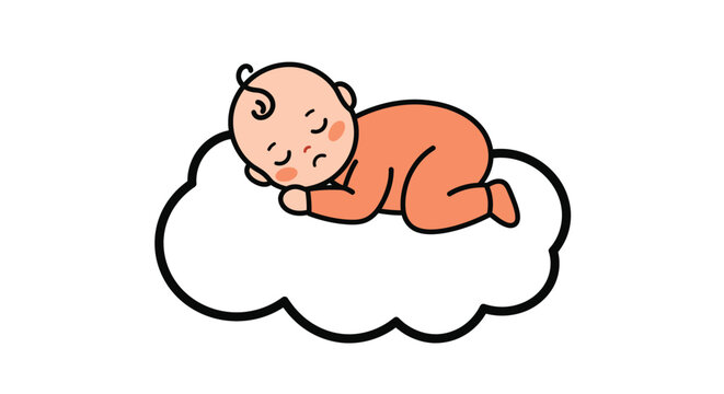 Sleeping baby on a fluffy cloud in minimal flat design vector art