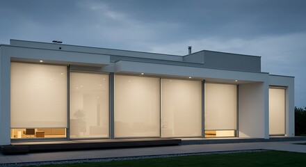 Obraz premium Twilight Embrace: Modern Home Illumination AI Generated