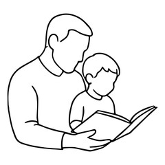 Father & Child Reading Outline - Father's Day Book Time Art