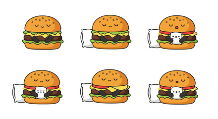 Cute hamburger character transformation in flat and colorful vector illustration