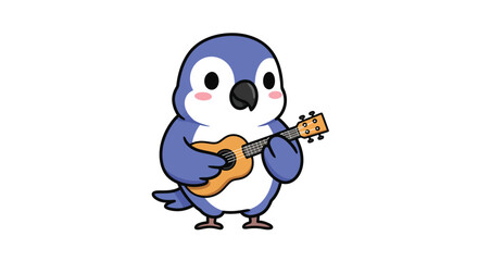 Cute blue bird playing ukulele in flat design style vector art