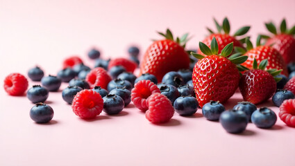 Berry mix. Assorted berries (blueberries, raspberries, strawberries). Healthy berries on a light background.