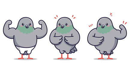 Pigeon character transformation in playful minimal style vector illustration