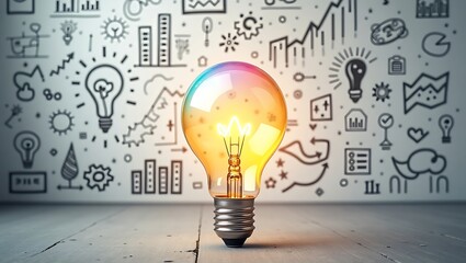 businessman drawing light bulb on whiteboard