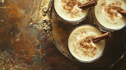 Rich and creamy eggnog garnished with aromatic spices for the holidays