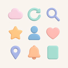 "Modern Flat 3D Icon Set with Bold Primary Colors | Glossy Finish and Dimensional Depth on Clean Monotone Background | 8K Ultra HD"