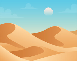 Desert dune landscape vector cartoon illustration. Desert dune mountain background sahara cartoon minimal sand design © kolonko