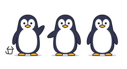 Fototapeta premium Cute penguin character design in flat style showcasing three playful poses vector illustration