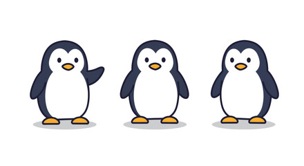 Cute penguins in flat style illustrating playful gestures in vector art