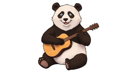 Naklejka premium Cute Panda Bear Playing Guitar Illustration on White Background