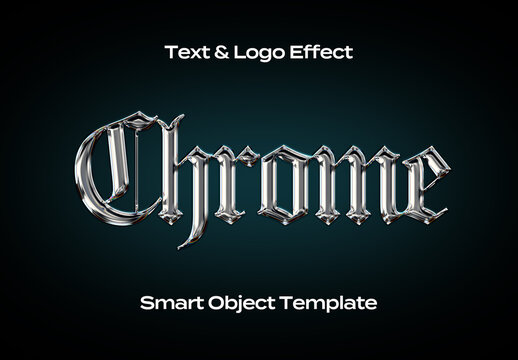 Chrome Transparent Black Text Logo Style Effect Mockup Logotype Template Shape
