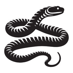 Wary Rattlesnake silhouette, its rattle vibrating as a threat – Rattlesnake illustration – Minimalist Rattlesnake vector – Snake silhouette

