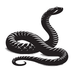 Vicious Rattlesnake silhouette, poised to strike without hesitation – Rattlesnake illustration – Minimalist Rattlesnake vector – Snake silhouette

