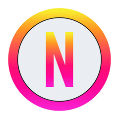 Vibrant Gradient Capital letter N Icon - Minimalist Design with Yellow-Pink Gradient Ring and Bold Central Letter A on Light Background for Creative Projects