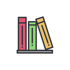 Bookshelf colored icons, minimalist vector illustration ,simple transparent graphic element .Isolated on white background