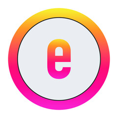 Vibrant Lowercase letter e Icon - Minimalist Design with Yellow-Pink Gradient Ring and Bold Central Letter A on Light Background for Creative Projects