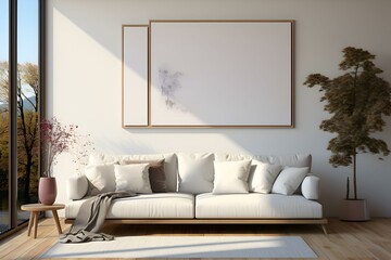 Modern Minimalist Living Room Interior Design with White Sofa and Large Window
