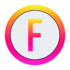 Obraz premium Vibrant Gradient Capital letter F Icon - Minimalist Design with Yellow-Pink Gradient Ring and Bold Central Letter A on Light Background for Creative Projects