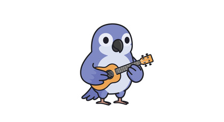 Cute blue bird playing ukulele in a flat and minimal style vector art