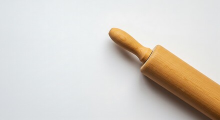 Wooden Rolling Pin on White Background for Baking and Food Preparation
