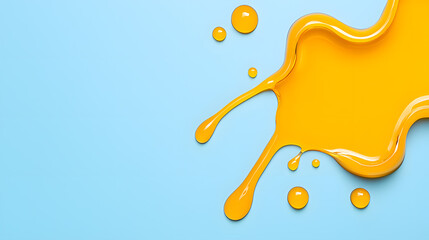 Sweet honey splash, isolated on yellow background. Close-up honey dripping