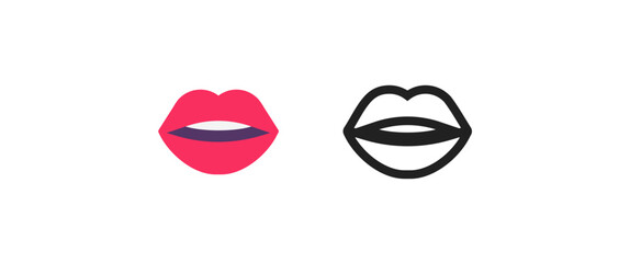 Lips Emoji Icon - Color and Outline Style
