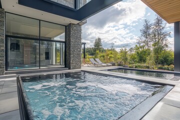 Obraz premium Relaxing outdoor hot tubs in a modern home surrounded by nature