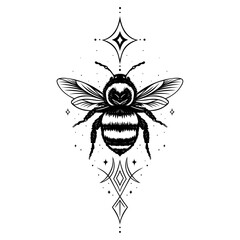 Hummel Pfeil. Filigranes Vektor Design mit Insekten im Fineline Tattoo Style.