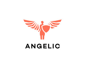 Angelic Woman Logo Design Wings, Shield, Protection, Grace, Divine