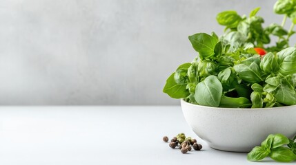Fototapeta premium Fresh basil herbs in a bowl