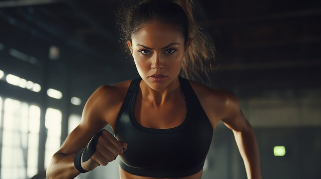 Dynamic motion captures her intensity as she integrates AI-driven fitness tracking into her daily workouts